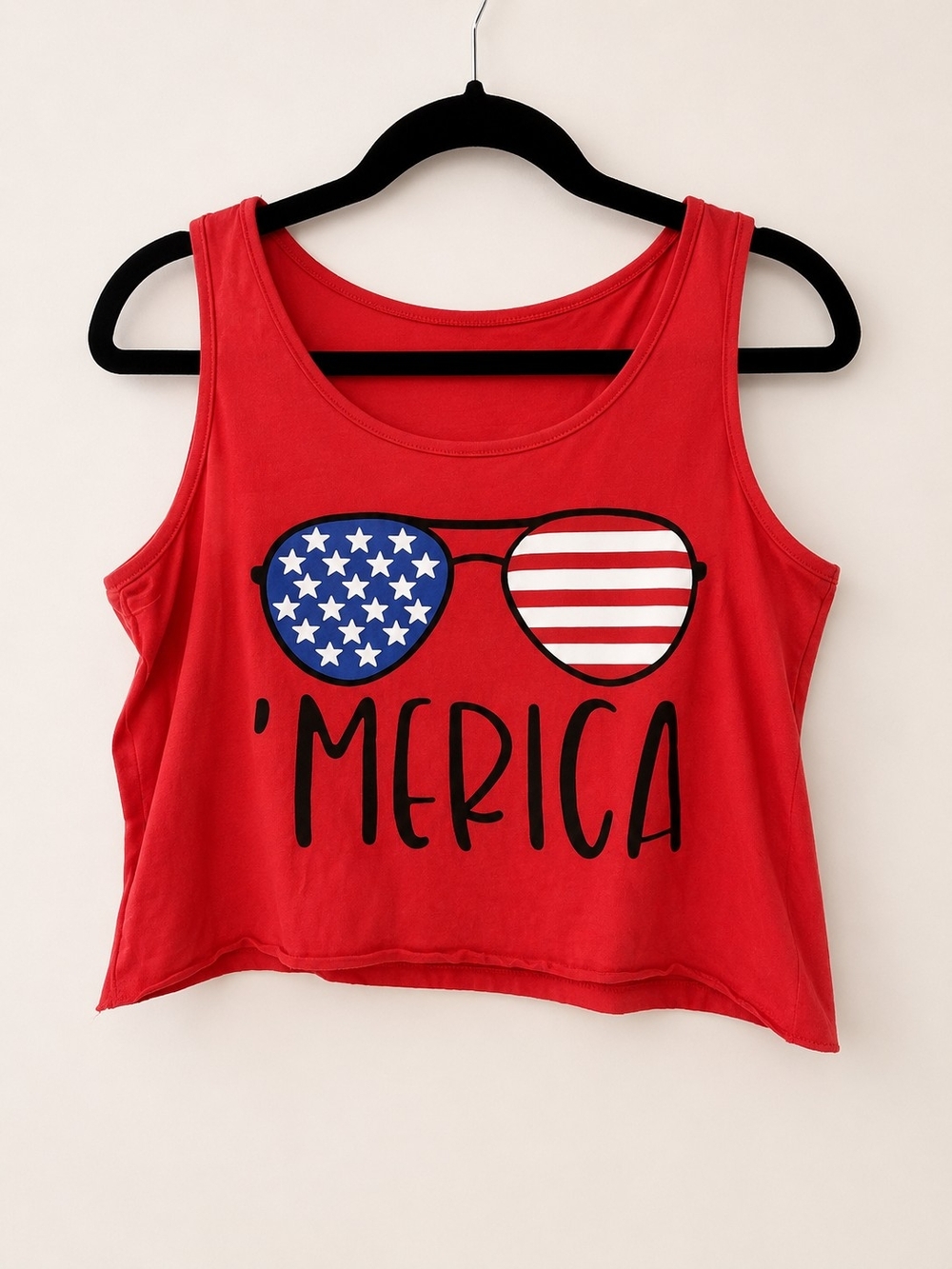 Red 'Merica Cropped Graphic Tank Top